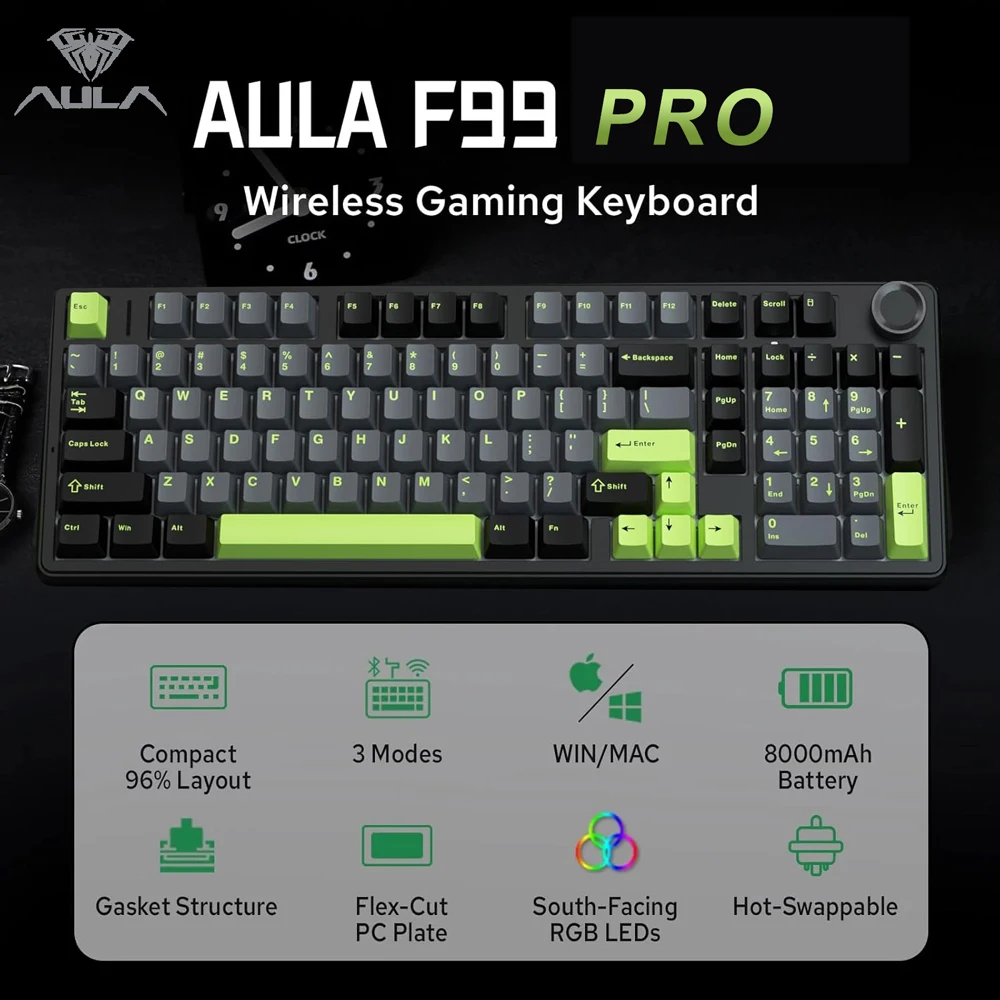 Gaming Keyboard Hot Swappable - Teclado mecânico para jogos AULA F99PRO,